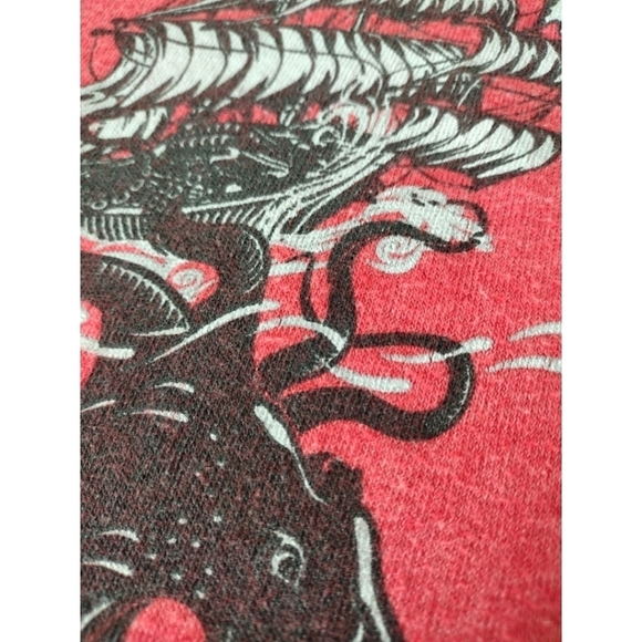 Easy Wear red distressed sweatshirt with ship/kraken sea scene - Picture 4 of 12